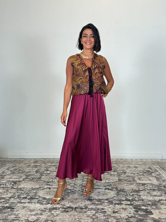 Gilet con motivo floreale e frange