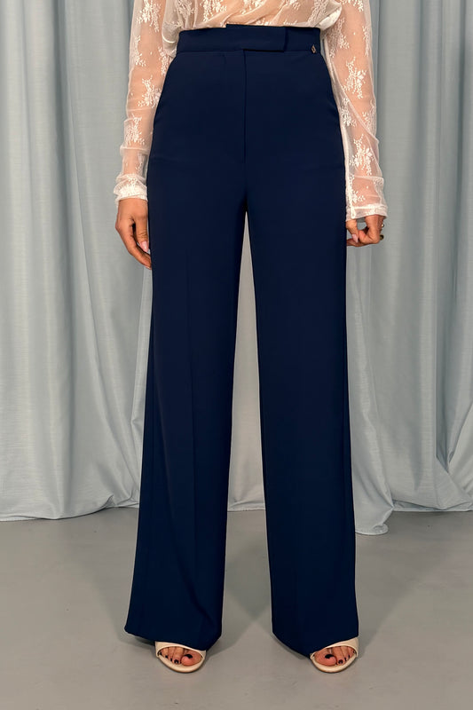 Trousers a gamba ampia vita alta tasche laterali
