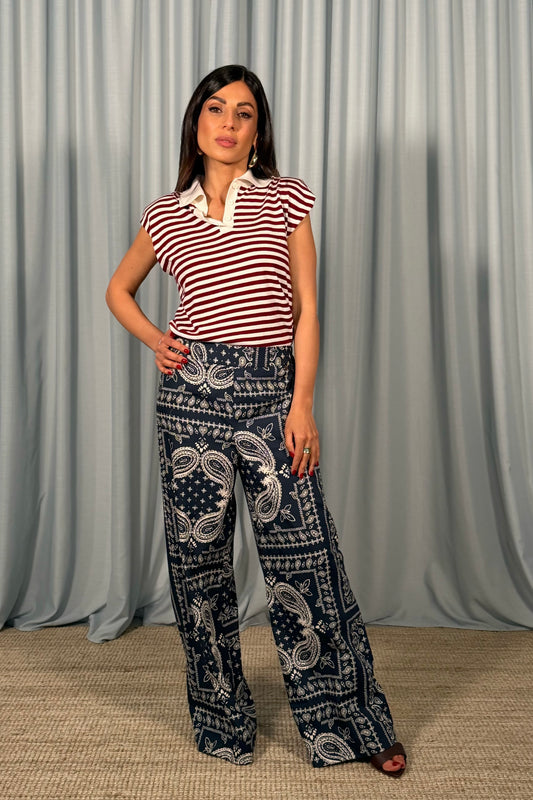 Pantaloni palazzo con stampa paisley