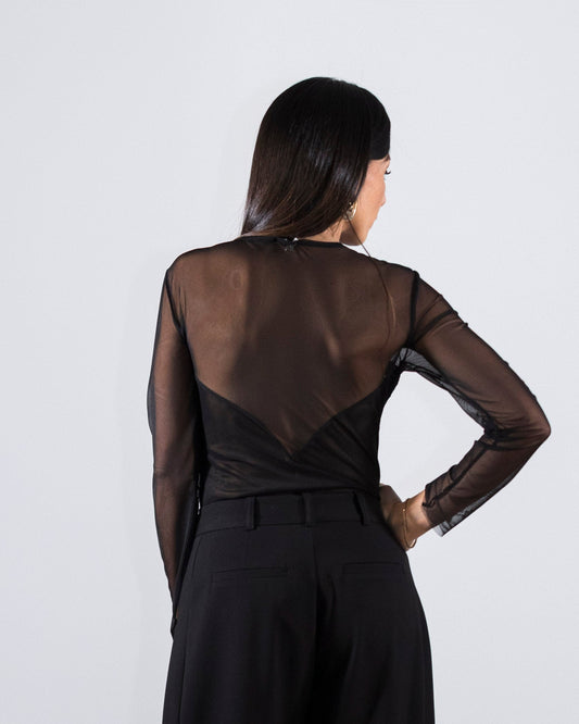 Body trasparente con maniche lunghe e dettagli a pannello