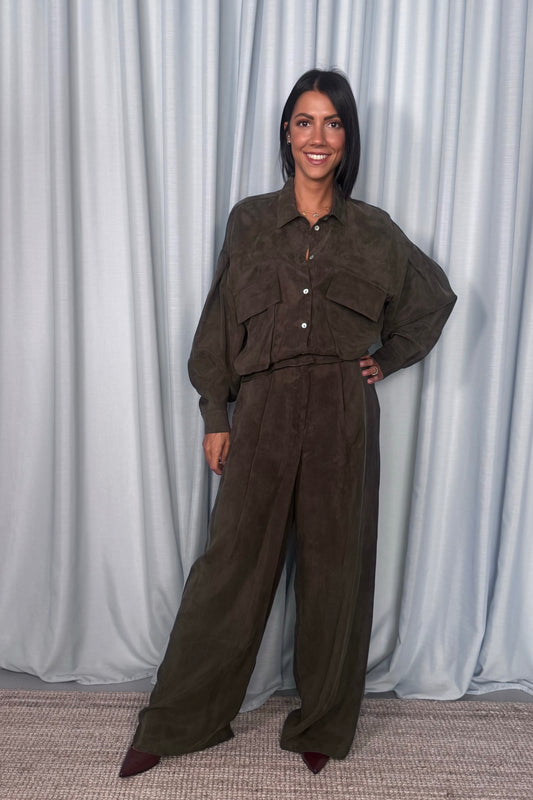 Pantaloni palazzo a vita alta con pinces