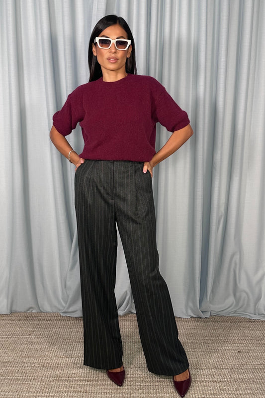 Pantaloni palazzo a righe con pinces e taglio cropped