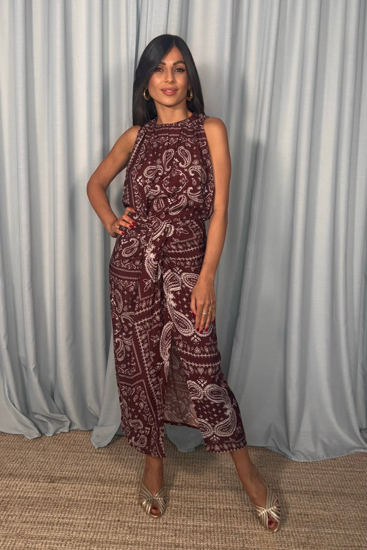 Top svasato con stampa paisley patchwork
