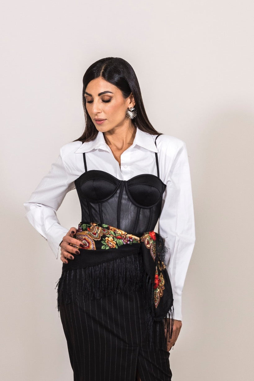 Camicia con bustier trasparente e allacciatura sul retro