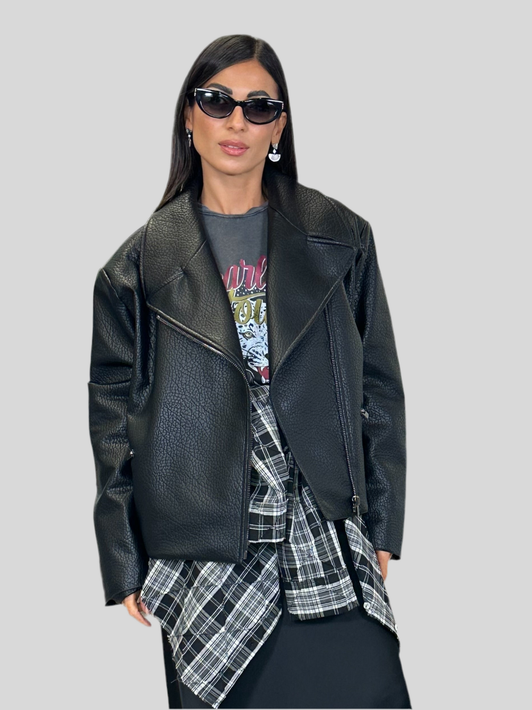 Giacca biker corta con zip e tasche