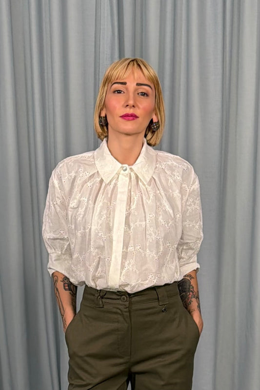 Camicia ricamo traforato collo classico maniche 3/4