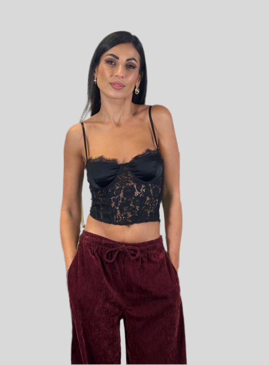 Top bustier con spalline sottili e pizzo