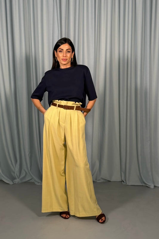 Pantaloni palazzo vita alta con cintura