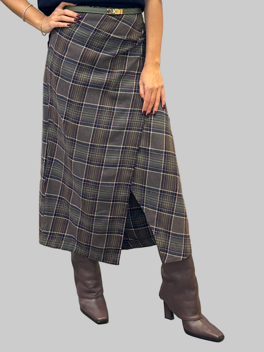 Gonna a portafoglio a quadri con spacco frontale