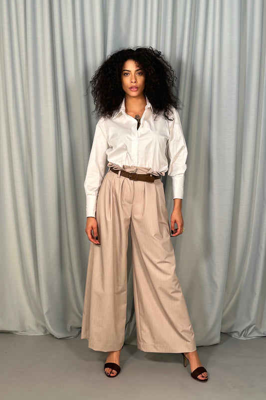 Pantalone vita alta paperbag con cintura