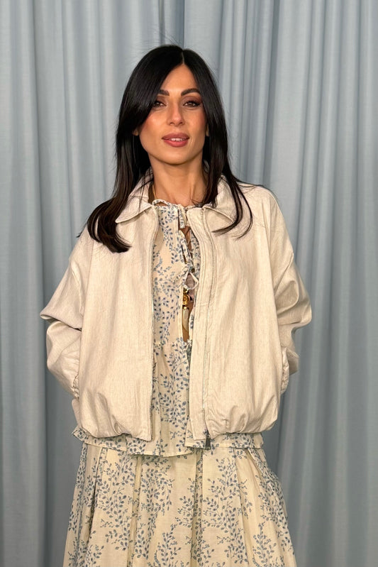 Bomber corto con zip e polsini elasticizzati