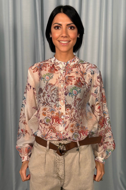 Shirt stampa floreale con nodo frontale