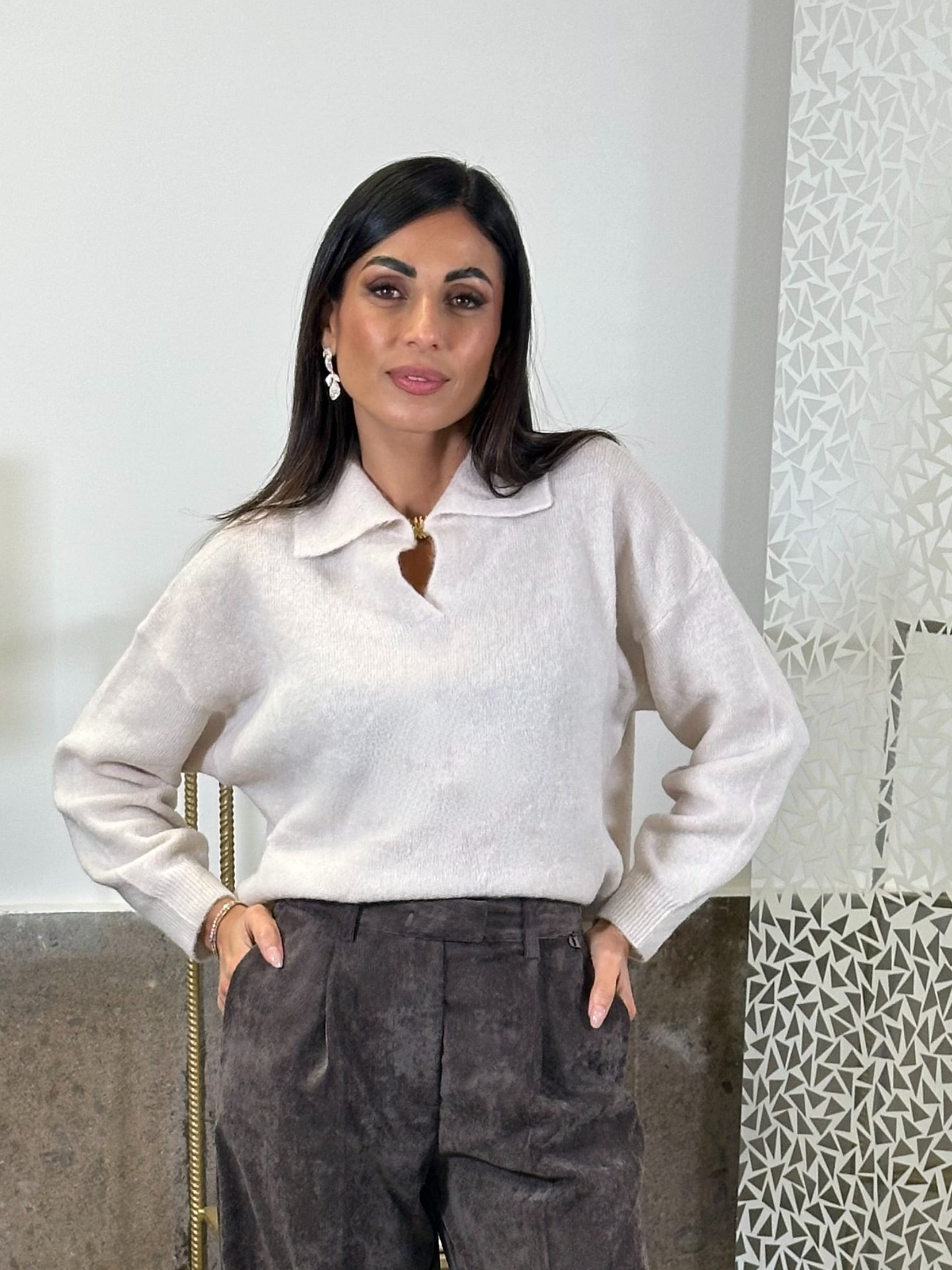 Maglione scollo polo in alpaca