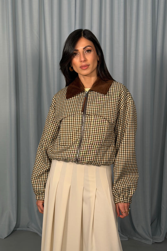 Giacca camicia corta con motivo a quadretti e tasche