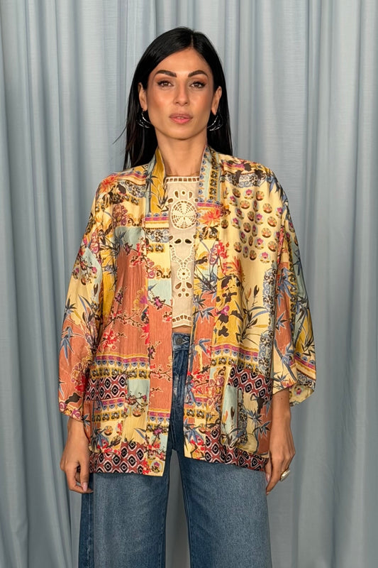 Giacca camicia fantasia patchwork vestibilità ampia