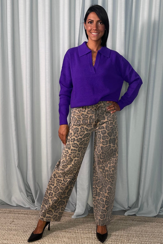 Pantaloni palazzo fantasia animalier vita alta