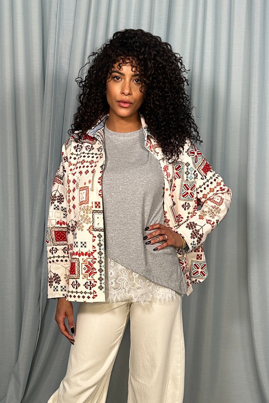 Giacca camicia con motivo stampato geometrico