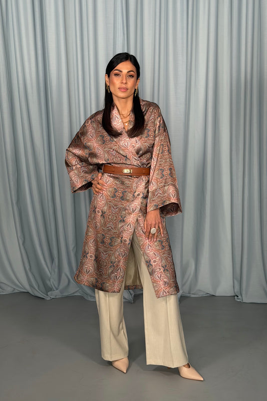 Giacca camicia lunga fantasia paisley senza chiusura