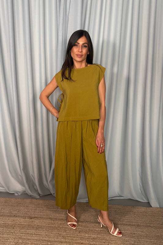 Pantaloni palazzo cropped vita elasticizzata