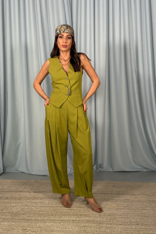 Pantaloni palazzo ampi con pieghe frontali