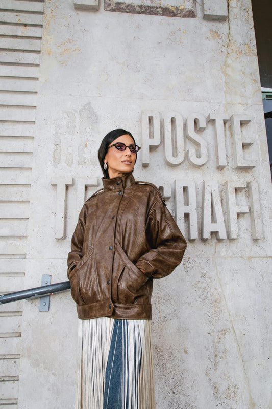 Giacca in stile biker con bottoni automatici