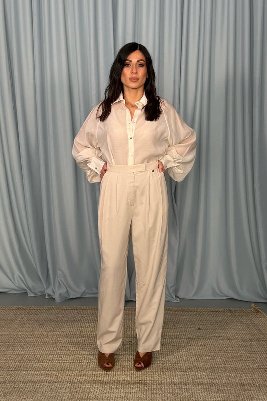 Pantaloni palazzo a vita alta con pinces frontali
