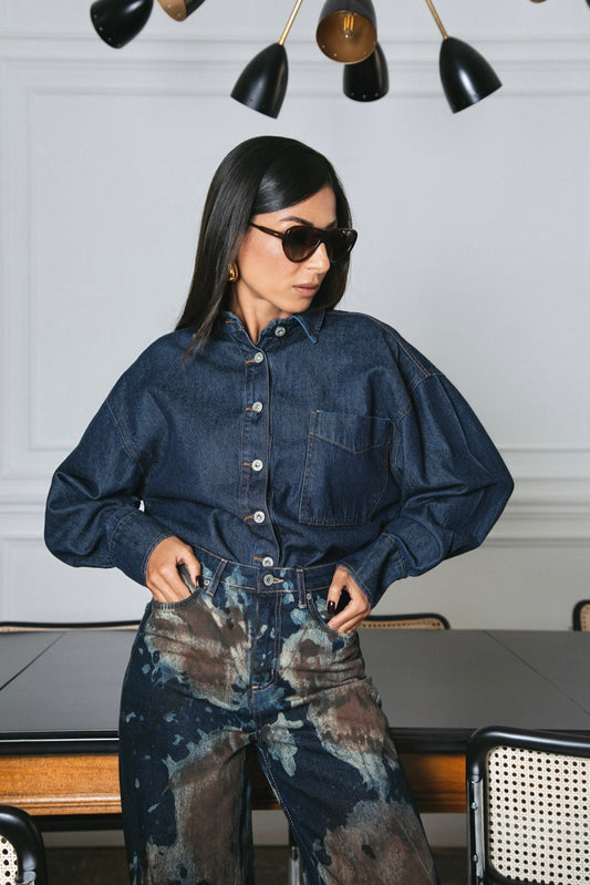 Camicia oversize con taschino e bottoni frontali
