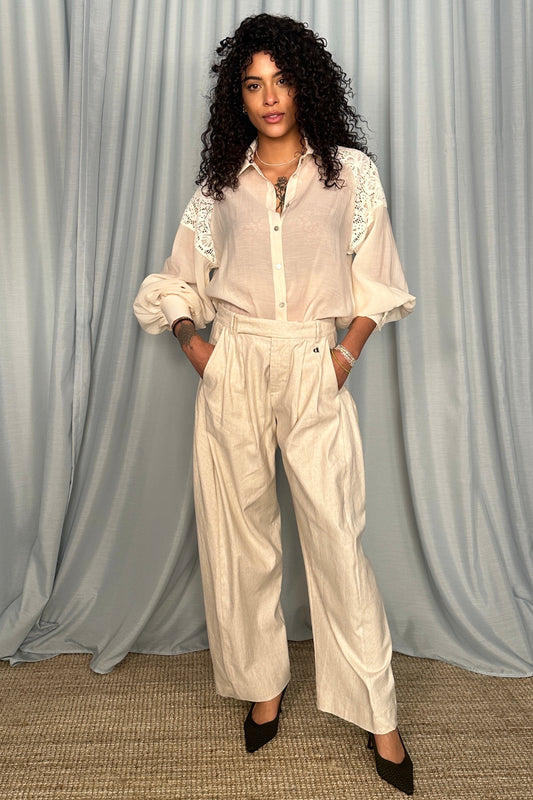 Pantaloni palazzo vita alta con pince