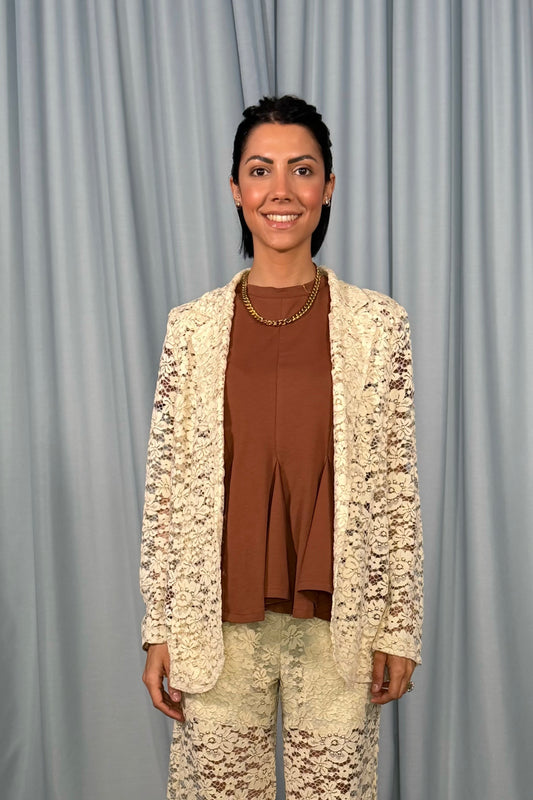 Blazer ricamato a motivo floreale trasparente