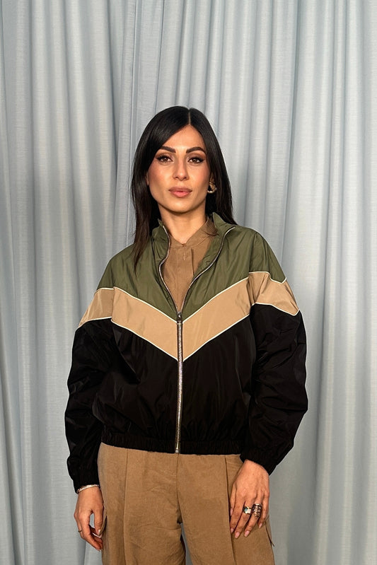 Bomber con zip motivo geometrico e orlo elastico