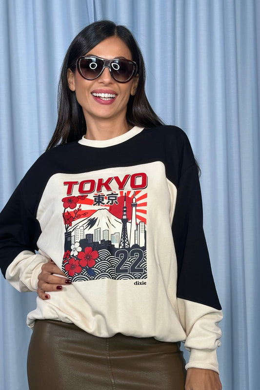 Felpa girocollo con stampa grafica tokyo