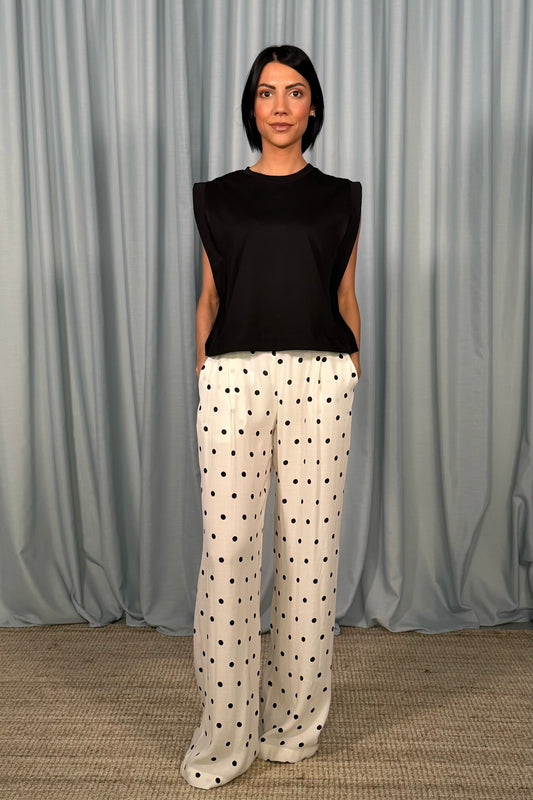 Pantaloni palazzo a pois con vita elasticizzata