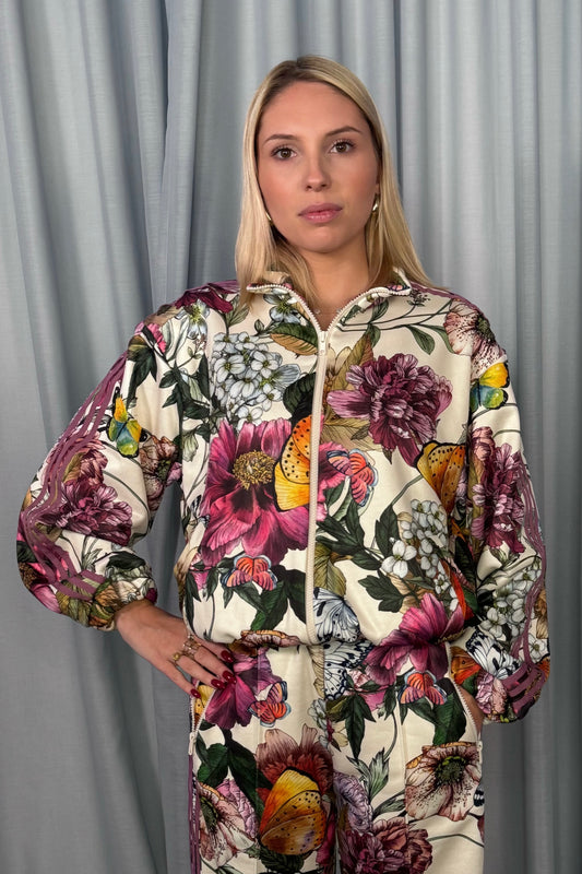 Bomber con stampa floreale e zip frontale