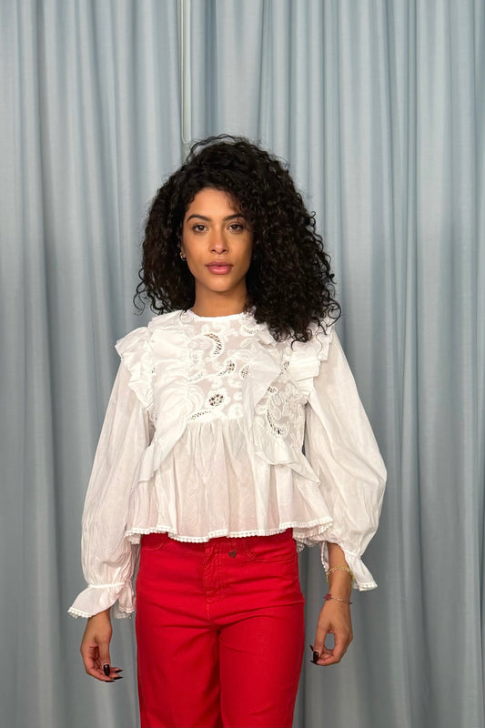 Blusa leggera con maniche lunghe e volant