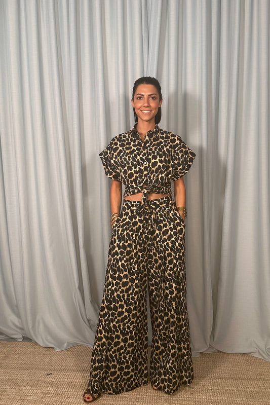 Pantaloni palazzo stampa animalier a gamba larga