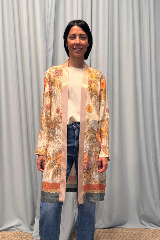 Cappotto duster fantasia floreale cintura
