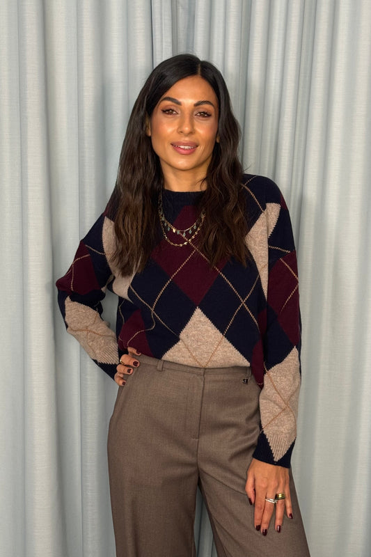 Maglione girocollo a rombi oversize