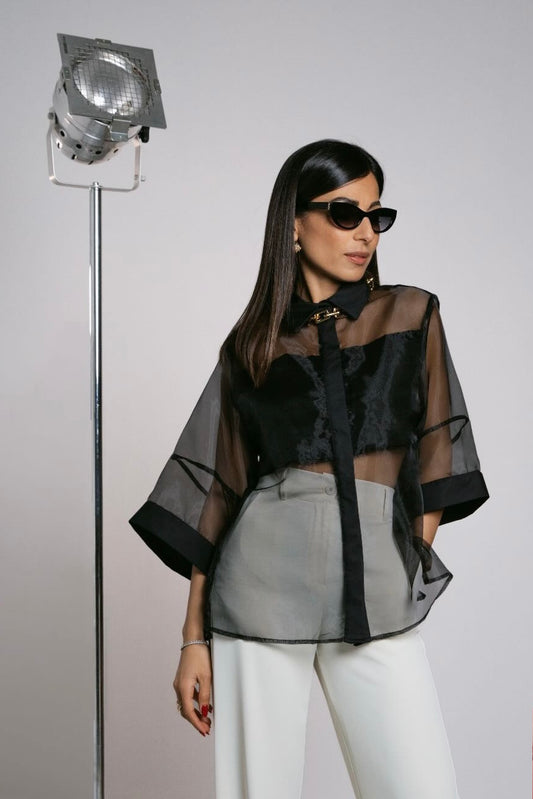 Camicia trasparente 3/4 con colletto classico