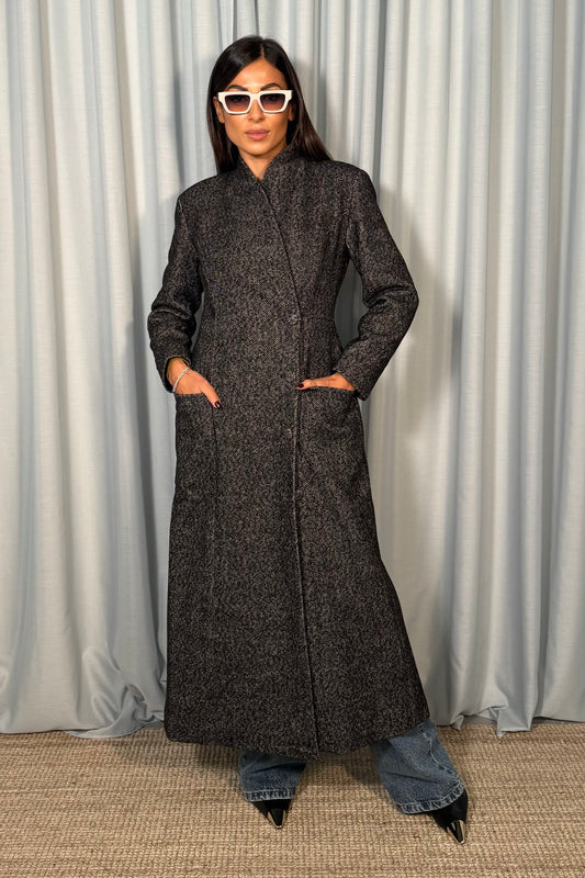 Cappotto spigato spalla strutturata doppio petto