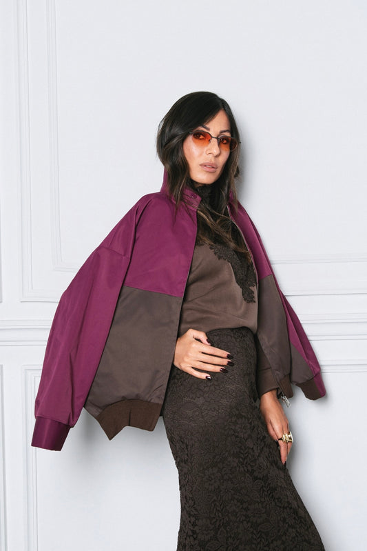Bomber bicolore con tasche frontali zip