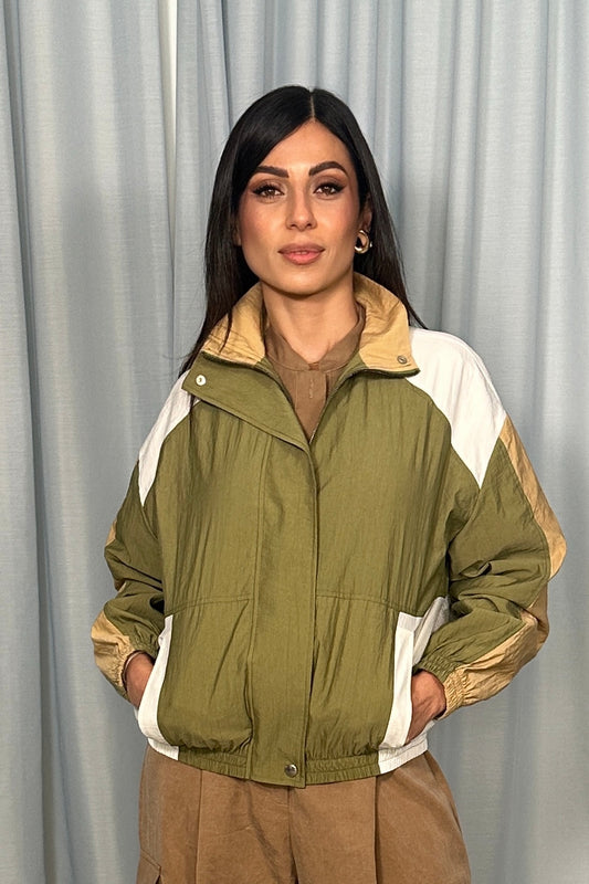 Bomber jackett con blocchi colore e zip frontale