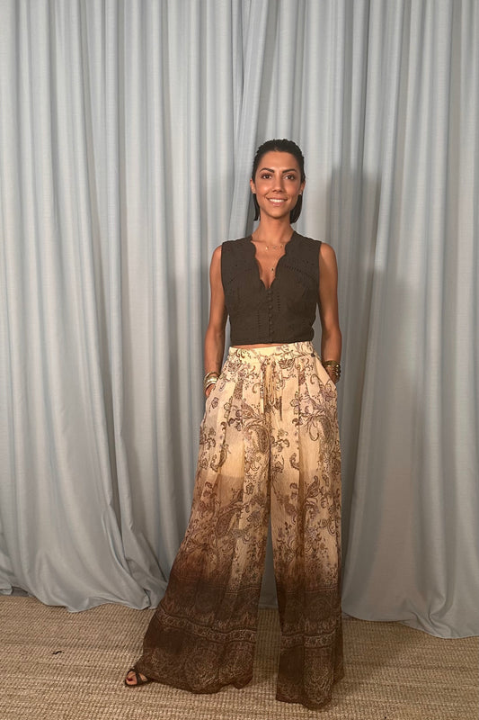 Pantaloni palazzo stampa paisley a vita alta