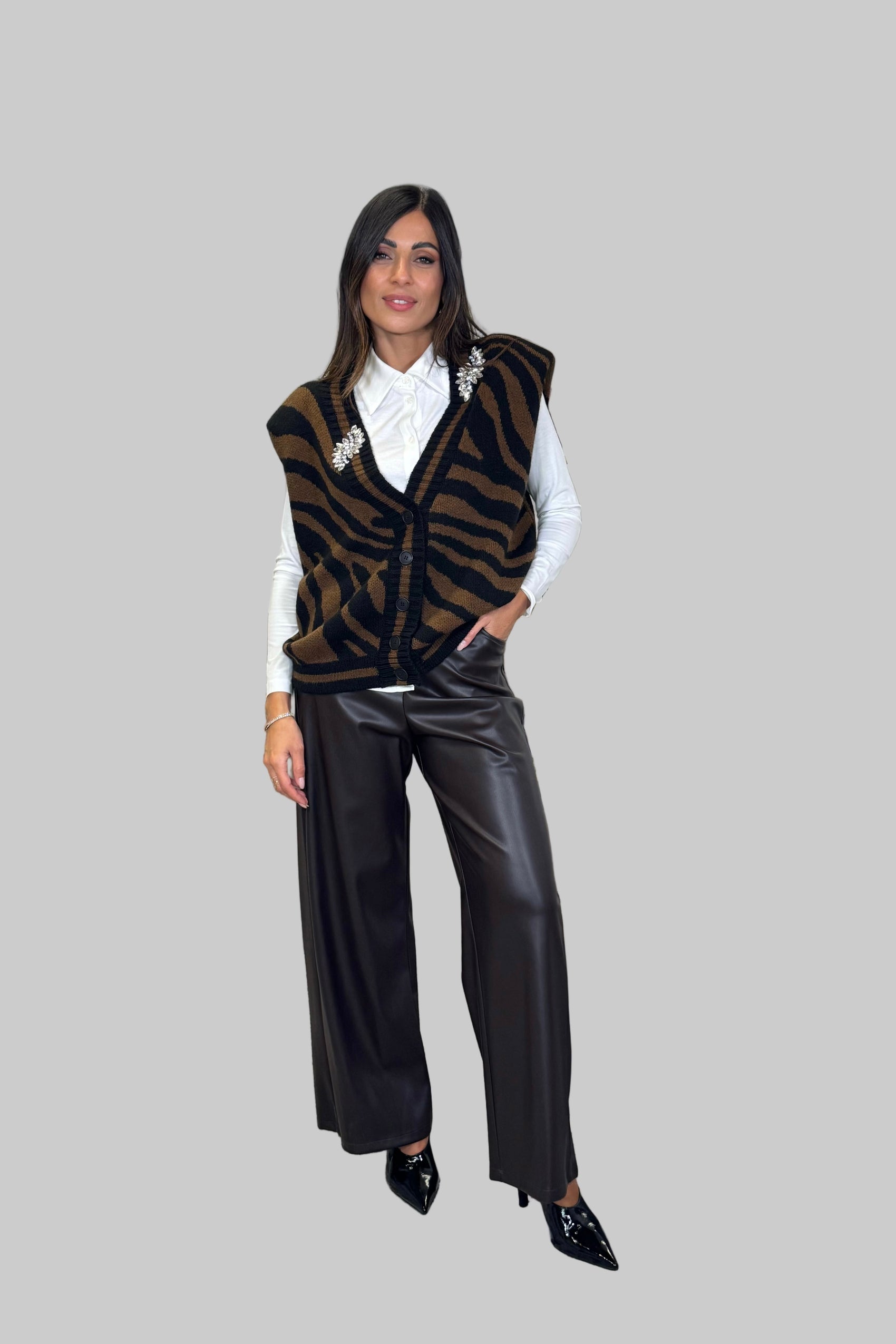 Pantaloni palazzo vita alta con tasche laterali