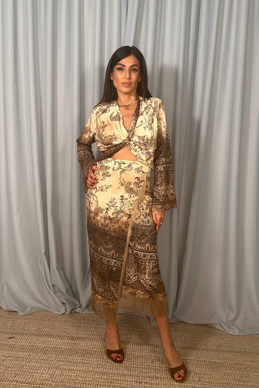 Top cropped fantasia paisley maniche ampie