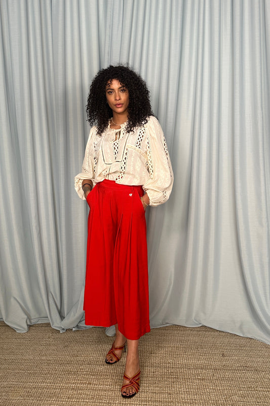 Pantaloni palazzo cropped con pieghe frontali