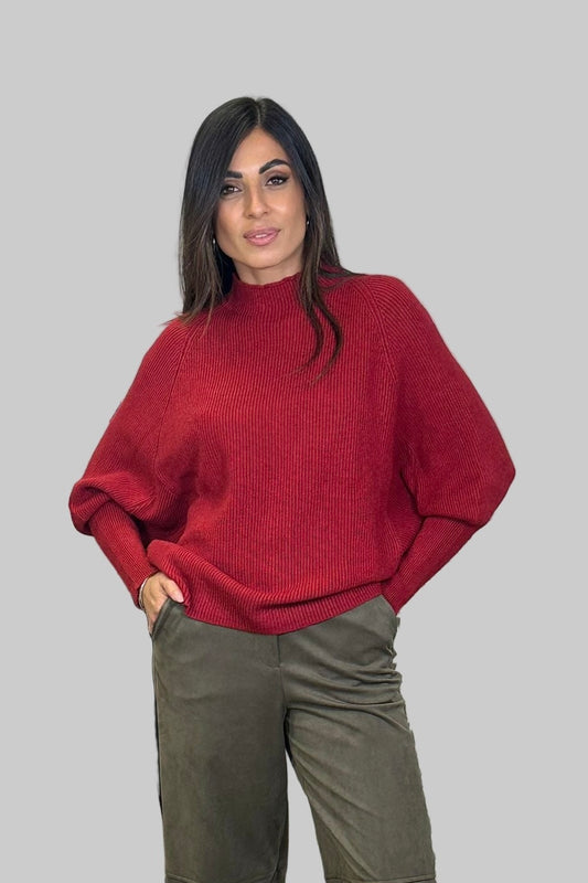 Maglia collo vulcano coste elasticizzata