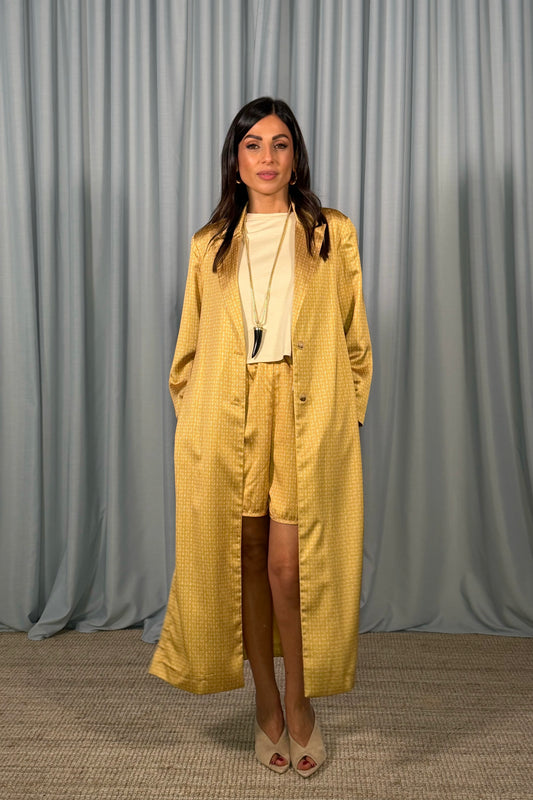 Trench-coat midi fantasia micro stampa cintura