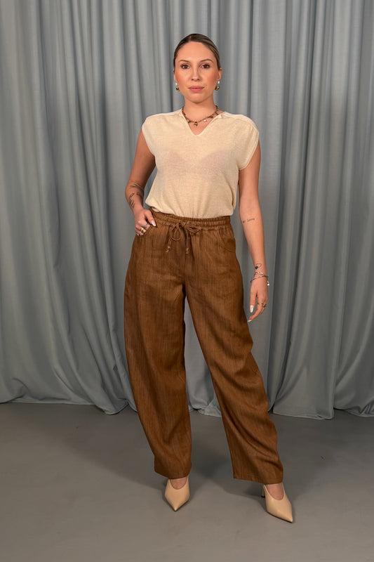 Pantaloni palazzo vita elasticizzata con coulisse