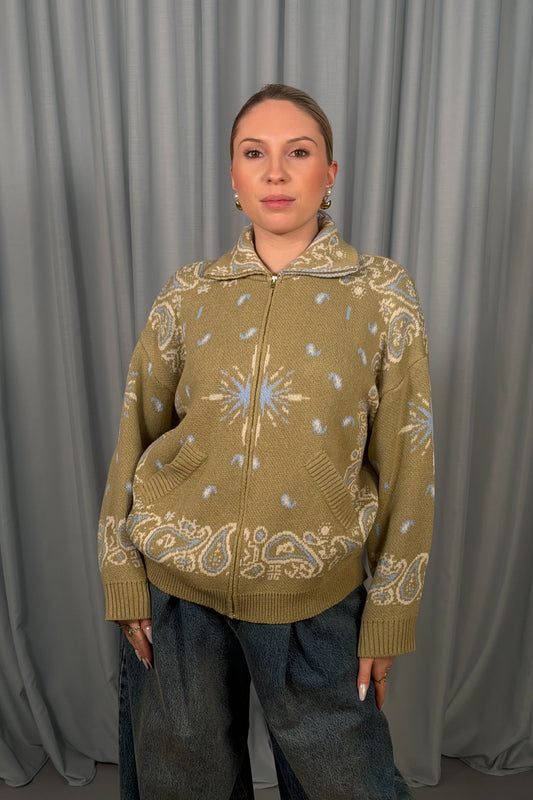 Cardigan full zip con motivo paisley e tasche laterali