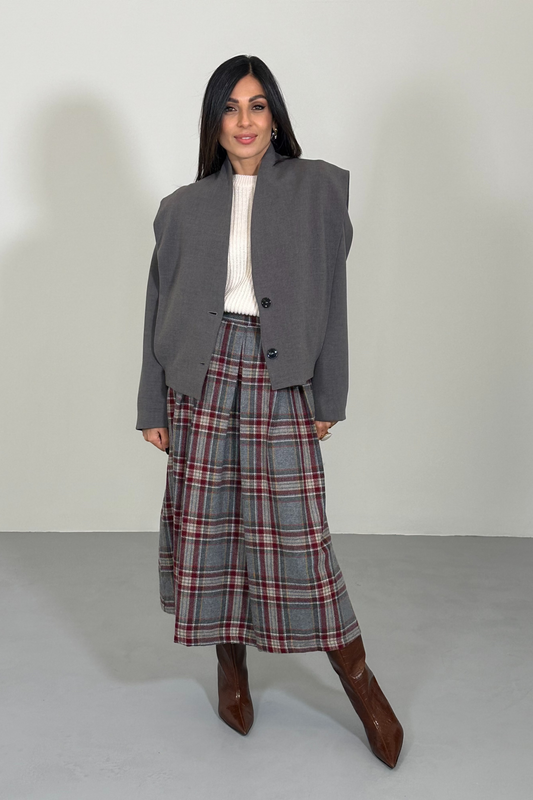 Gonna lunga a pieghe fantasia scozzese vita alta